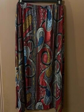 Women's Red Patterned Maxi Skirt